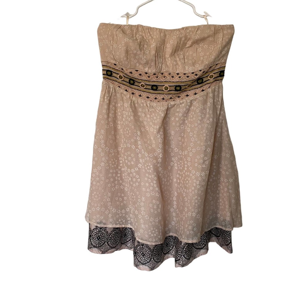 Free People Strapless Beige Mini Dress with Black Trim